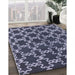 Mid-Century Modern Dark Blue Grey Blue Oriental Rug in Family Room, urb2865