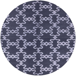 Round Mid-Century Modern Dark Blue Grey Blue Oriental Rug, urb2865