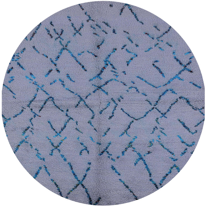 Round Mid-Century Modern Columbia Blue Oriental Rug, urb2866