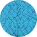 Round Machine Washable Oriental Light Blue Industrial Rug, wshurb2866lblu