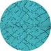 Round Machine Washable Oriental Turquoise Industrial Area Rugs, wshurb2866turq