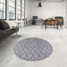 Round Mid-Century Modern Gray Oriental Rug in a Office, urb2867