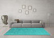 Machine Washable Oriental Turquoise Industrial Area Rugs in a Living Room,, wshurb2867turq