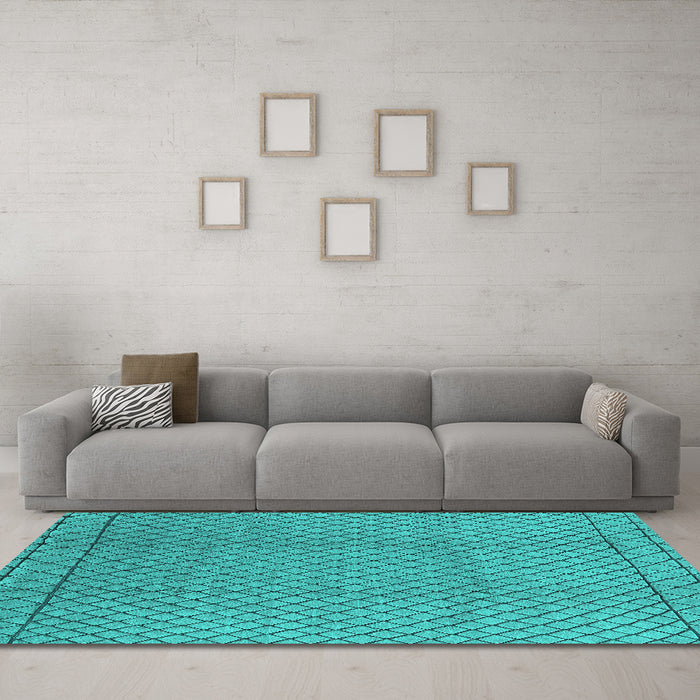 Machine Washable Oriental Turquoise Industrial Area Rugs in a Living Room,, wshurb2868turq