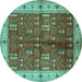 Round Oriental Turquoise Industrial Rug, urb2869turq