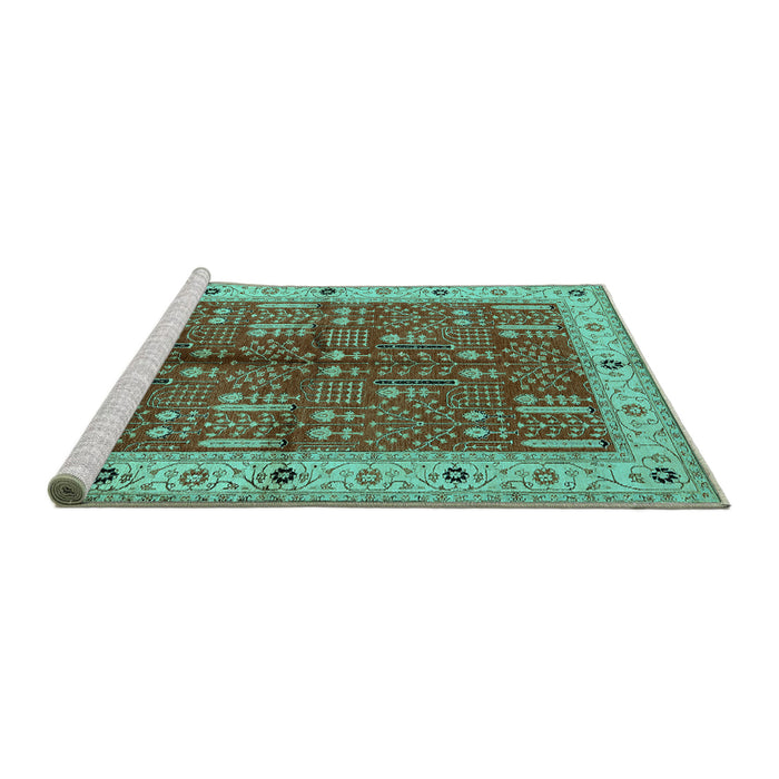 Sideview of Machine Washable Oriental Turquoise Industrial Area Rugs, wshurb2869turq