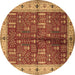 Round Machine Washable Oriental Brown Industrial Rug, wshurb2869brn