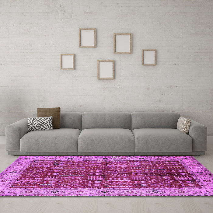 Machine Washable Oriental Purple Industrial Area Rugs in a Living Room, wshurb2869pur