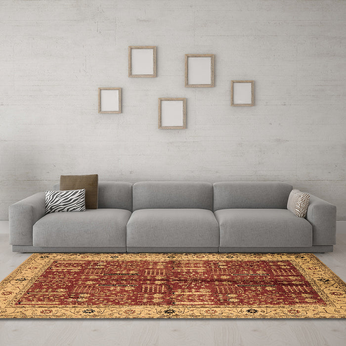 Machine Washable Oriental Brown Industrial Rug in a Living Room,, wshurb2869brn