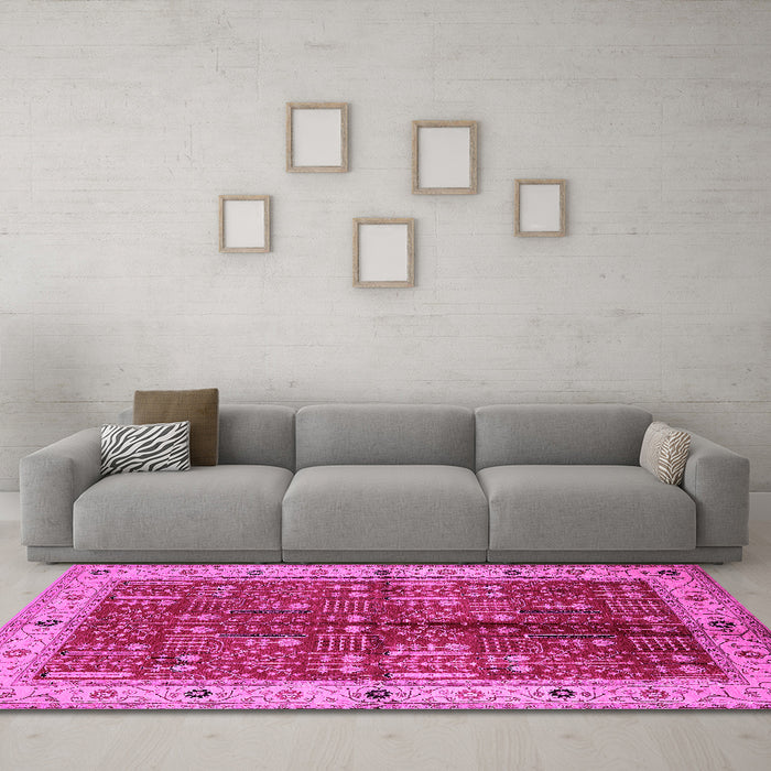 Machine Washable Oriental Pink Industrial Rug in a Living Room, wshurb2869pnk