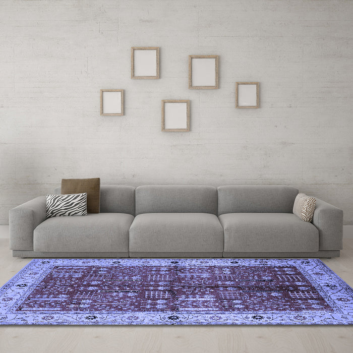 Machine Washable Oriental Blue Industrial Rug in a Living Room, wshurb2869blu
