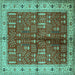 Square Machine Washable Oriental Turquoise Industrial Area Rugs, wshurb2869turq