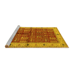 Sideview of Machine Washable Oriental Yellow Industrial Rug, wshurb2869yw