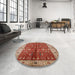 Round Mid-Century Modern Red Oriental Rug in a Office, urb2869