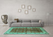 Machine Washable Oriental Turquoise Industrial Area Rugs in a Living Room,, wshurb2869turq