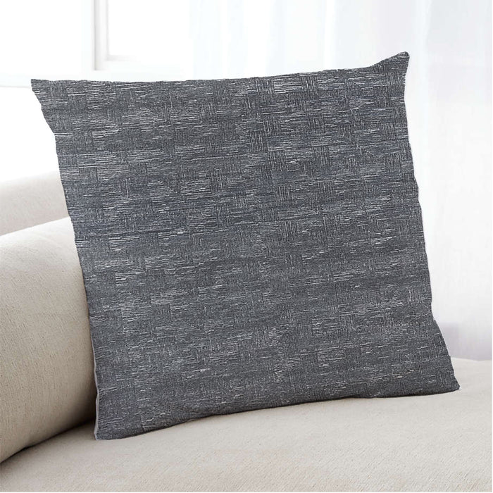 Lifestyle Image of Mid-Century Modern Urban Square Dark Gray Black Throw Pillow, 18 inch by 18 inch, pwurb286