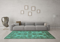 Machine Washable Oriental Turquoise Industrial Area Rugs in a Living Room,, wshurb2870turq