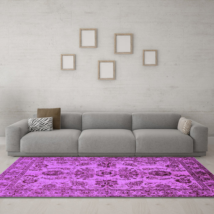 Machine Washable Oriental Purple Industrial Area Rugs in a Living Room, wshurb2870pur