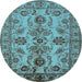 Round Machine Washable Oriental Light Blue Industrial Rug, wshurb2870lblu