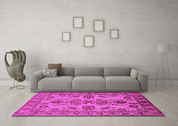 Machine Washable Oriental Pink Industrial Rug in a Living Room, wshurb2870pnk