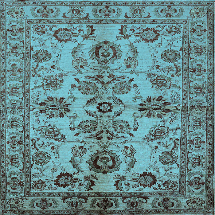 Square Machine Washable Oriental Light Blue Industrial Rug, wshurb2870lblu