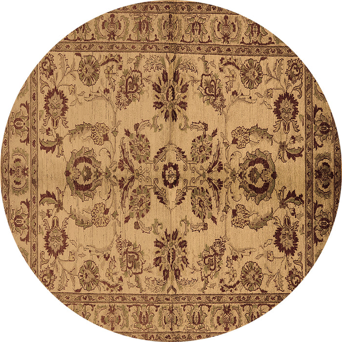 Round Machine Washable Oriental Brown Industrial Rug, wshurb2870brn