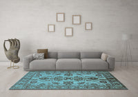 Machine Washable Oriental Light Blue Industrial Rug, wshurb2870lblu