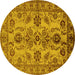 Round Machine Washable Oriental Yellow Industrial Rug, wshurb2870yw