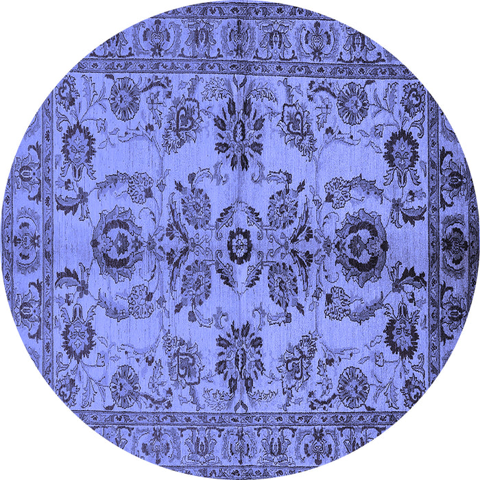 Round Machine Washable Oriental Blue Industrial Rug, wshurb2870blu