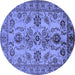 Round Machine Washable Oriental Blue Industrial Rug, wshurb2870blu