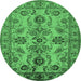 Round Machine Washable Oriental Emerald Green Industrial Area Rugs, wshurb2870emgrn