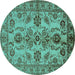 Round Machine Washable Oriental Turquoise Industrial Area Rugs, wshurb2870turq