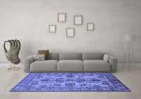 Machine Washable Oriental Blue Industrial Rug, wshurb2870blu