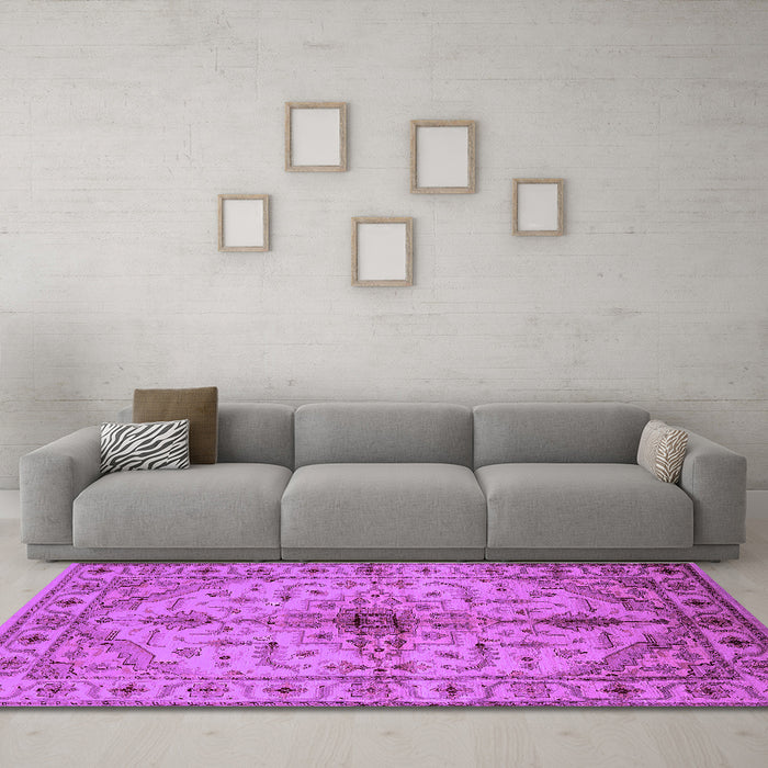 Machine Washable Oriental Purple Industrial Area Rugs in a Living Room, wshurb2871pur