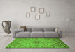 Machine Washable Oriental Green Industrial Area Rugs in a Living Room,, wshurb2871grn