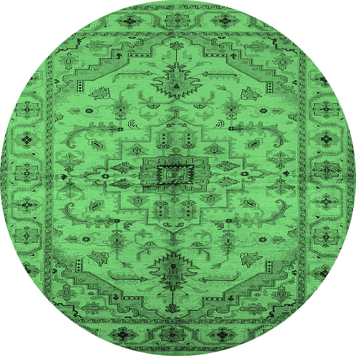 Round Oriental Emerald Green Industrial Rug, urb2871emgrn