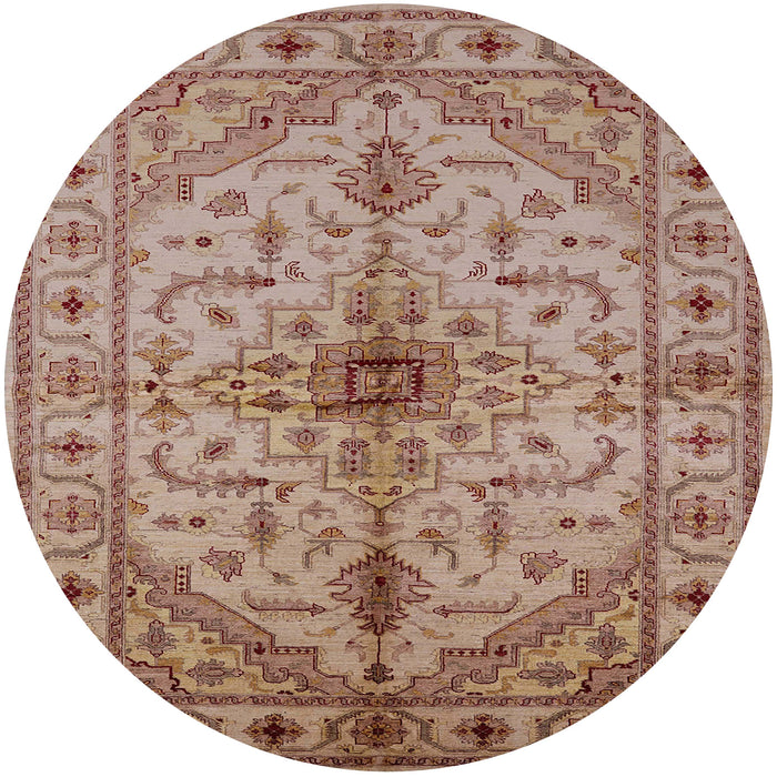 Round Mid-Century Modern Chestnut Red Oriental Rug, urb2871