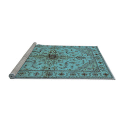 Sideview of Machine Washable Oriental Light Blue Industrial Rug, wshurb2871lblu