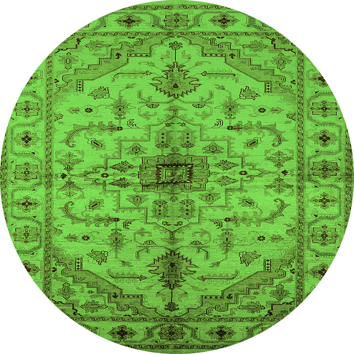Round Machine Washable Oriental Green Industrial Area Rugs, wshurb2871grn