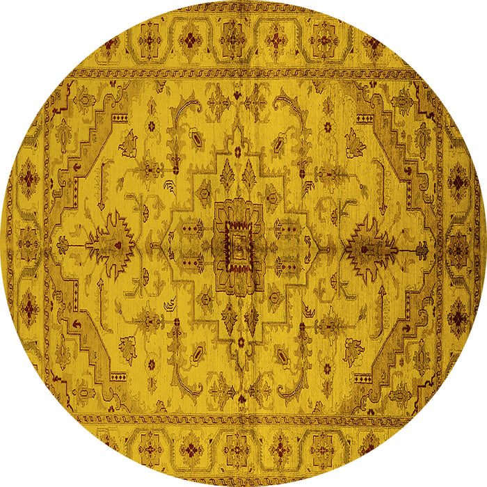 Round Machine Washable Oriental Yellow Industrial Rug, wshurb2871yw