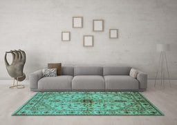 Machine Washable Oriental Turquoise Industrial Area Rugs in a Living Room,, wshurb2871turq