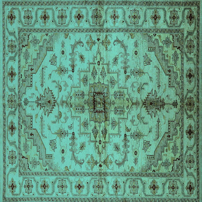 Square Machine Washable Oriental Turquoise Industrial Area Rugs, wshurb2871turq