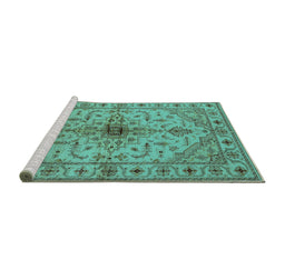 Sideview of Machine Washable Oriental Turquoise Industrial Area Rugs, wshurb2871turq