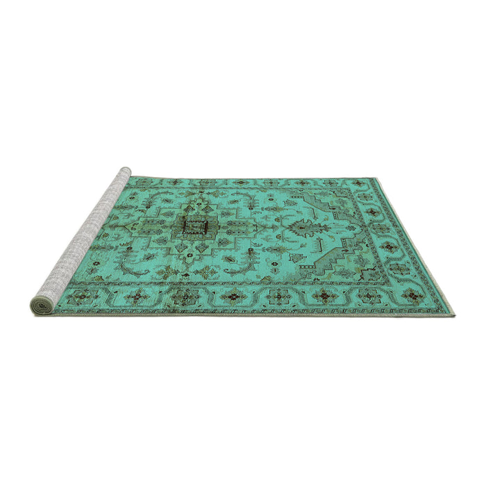 Sideview of Machine Washable Oriental Turquoise Industrial Area Rugs, wshurb2871turq