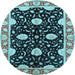 Round Machine Washable Oriental Light Blue Industrial Rug, wshurb2872lblu