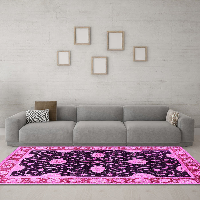 Machine Washable Oriental Pink Industrial Rug in a Living Room, wshurb2872pnk