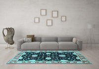 Machine Washable Oriental Light Blue Industrial Rug, wshurb2872lblu