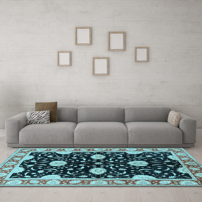 Machine Washable Oriental Light Blue Industrial Rug in a Living Room, wshurb2872lblu
