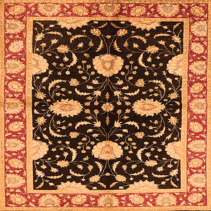 Square Machine Washable Oriental Orange Industrial Area Rugs, wshurb2872org