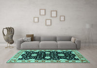 Machine Washable Oriental Turquoise Industrial Rug, wshurb2872turq